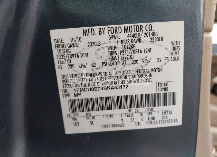 Photo 9 of 2011 Ford Escape LIMITED (VIN 1FMCU0E73BKA53172)