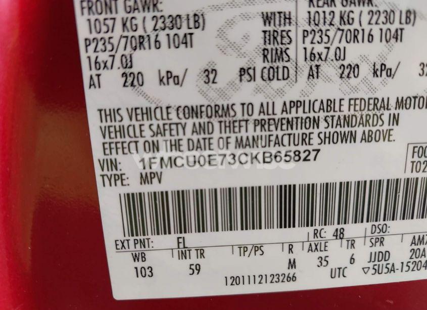 Photo 9 of 2012 Ford Escape LIMITED (VIN 1FMCU0E73CKB65827)