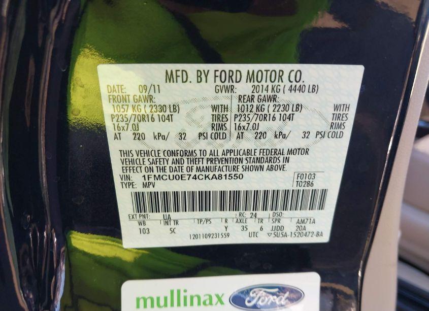 Photo 9 of 2012 Ford Escape LIMITED (VIN 1FMCU0E74CKA81550)