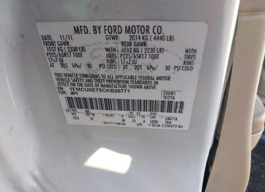 Photo 9 of 2012 Ford Escape LIMITED (VIN 1FMCU0E75CKB26771)