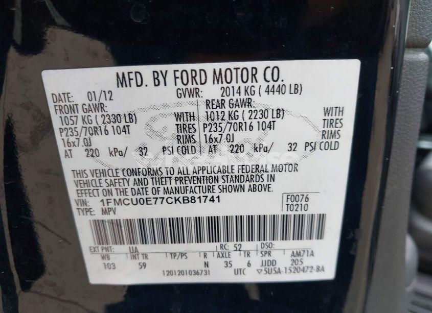 Photo 9 of 2012 Ford Escape LIMITED (VIN 1FMCU0E77CKB81741)