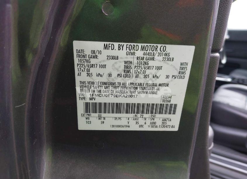 Photo 9 of 2011 Ford Escape LIMITED (VIN 1FMCU0E79BKA28017)