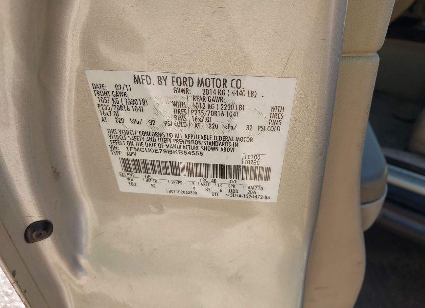 Photo 9 of 2011 Ford Escape LIMITED (VIN 1FMCU0E79BKB54555)