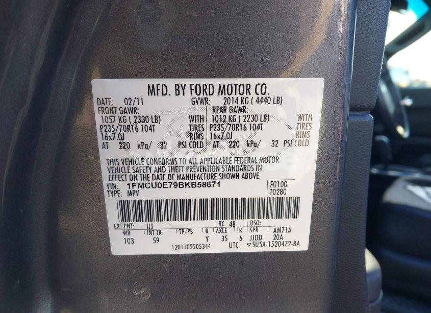 Photo 9 of 2011 Ford Escape LIMITED (VIN 1FMCU0E79BKB58671)