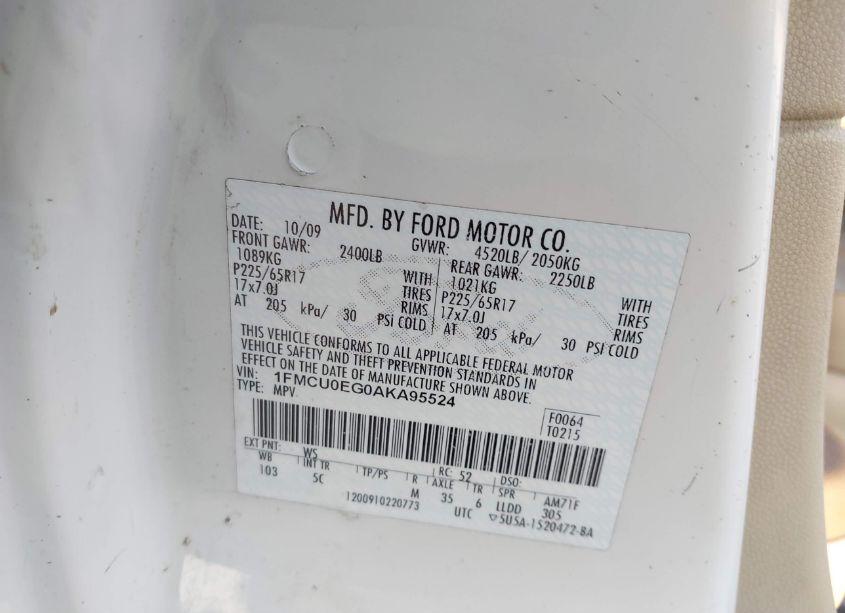 Photo 9 of 2010 Ford Escape LIMITED (VIN 1FMCU0EG0AKA95524)