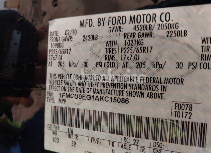 Photo 9 of 2010 Ford Escape LIMITED (VIN 1FMCU0EG1AKC15086)