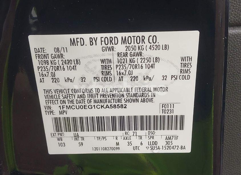 Photo 9 of 2012 Ford Escape LIMITED (VIN 1FMCU0EG1CKA58582)