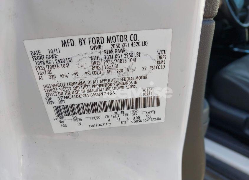 Photo 9 of 2012 Ford Escape LIMITED (VIN 1FMCU0EG1CKB17453)