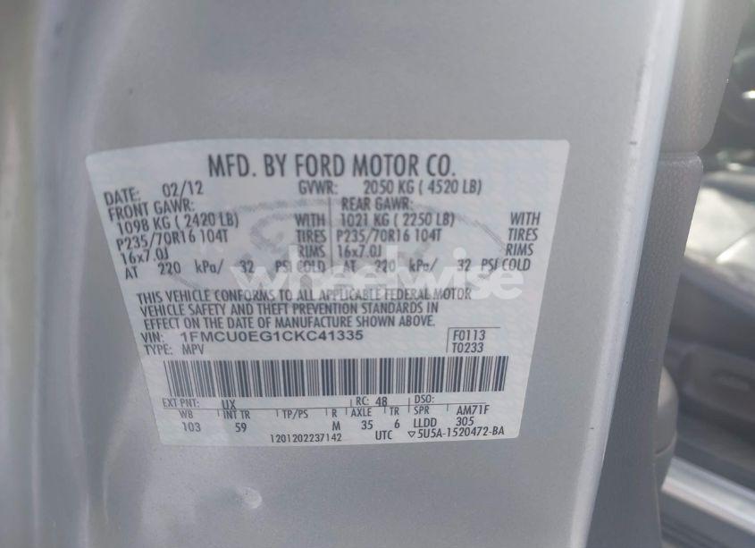 Photo 9 of 2012 Ford Escape LIMITED (VIN 1FMCU0EG1CKC41335)