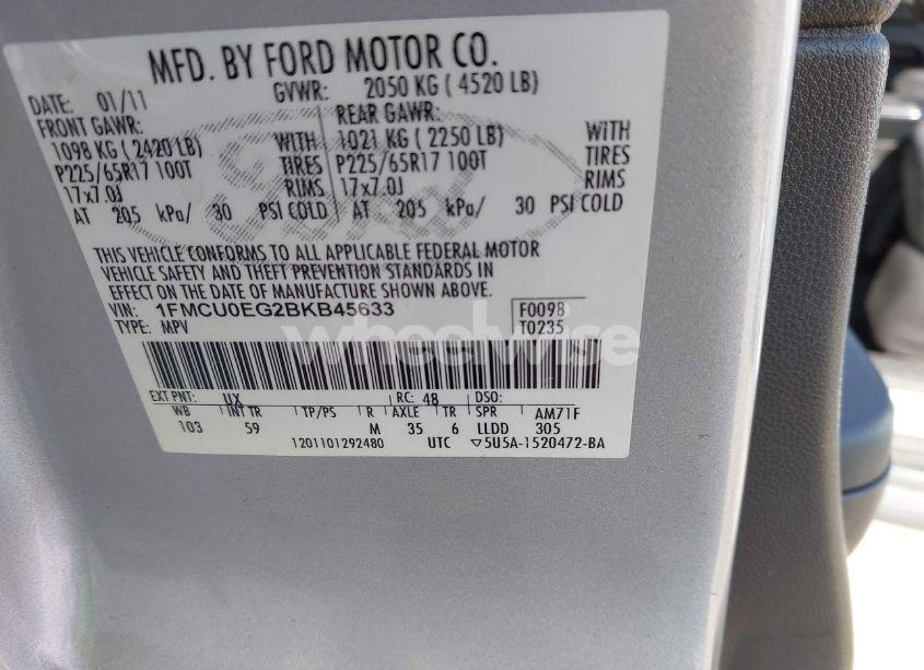 Photo 9 of 2011 Ford Escape LIMITED (VIN 1FMCU0EG2BKB45633)