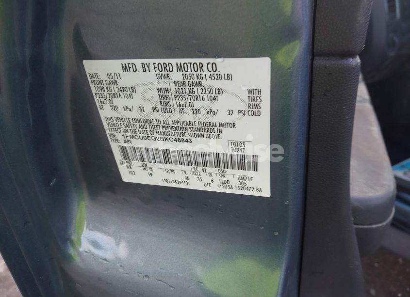 Photo 9 of 2011 Ford Escape LIMITED (VIN 1FMCU0EG2BKC48843)