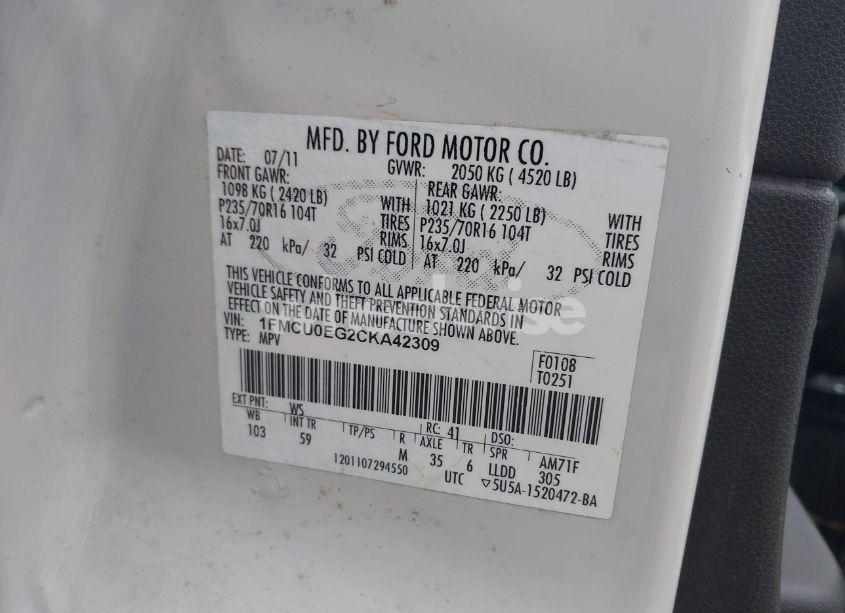 Photo 9 of 2012 Ford Escape LIMITED (VIN 1FMCU0EG2CKA42309)