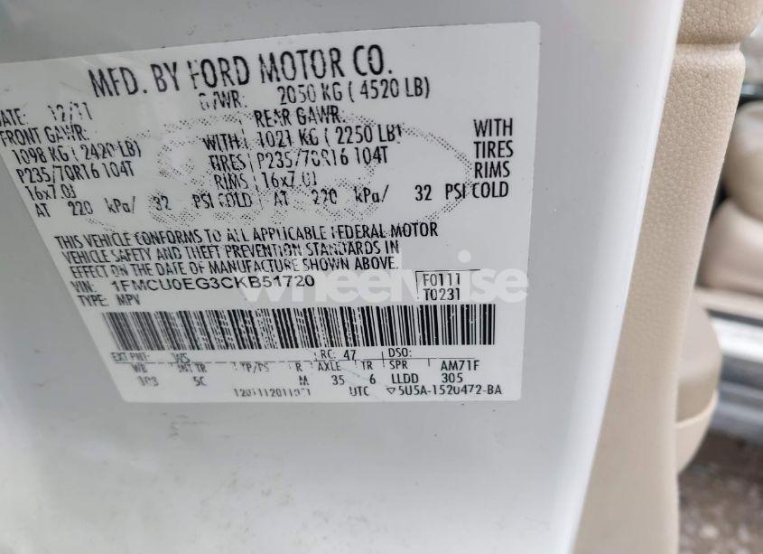 Photo 9 of 2012 Ford Escape LIMITED (VIN 1FMCU0EG3CKB51720)