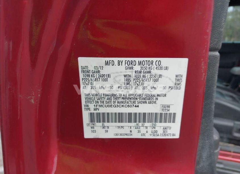 Photo 9 of 2012 Ford Escape LIMITED (VIN 1FMCU0EG3CKC60744)