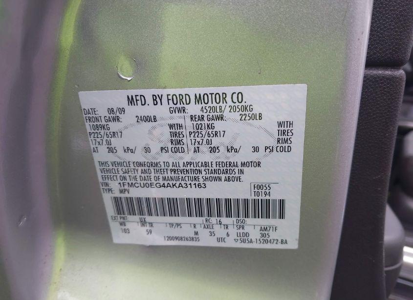 Photo 9 of 2010 Ford Escape LIMITED (VIN 1FMCU0EG4AKA31163)