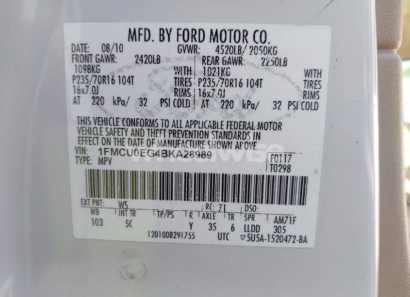 Photo 9 of 2011 Ford Escape LIMITED (VIN 1FMCU0EG4BKA28989)