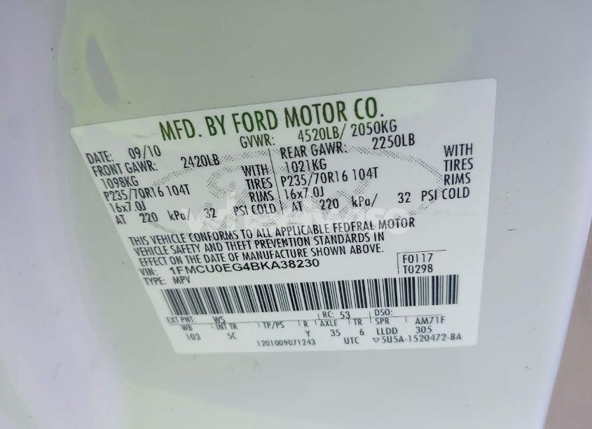 Photo 9 of 2011 Ford Escape LIMITED (VIN 1FMCU0EG4BKA38230)