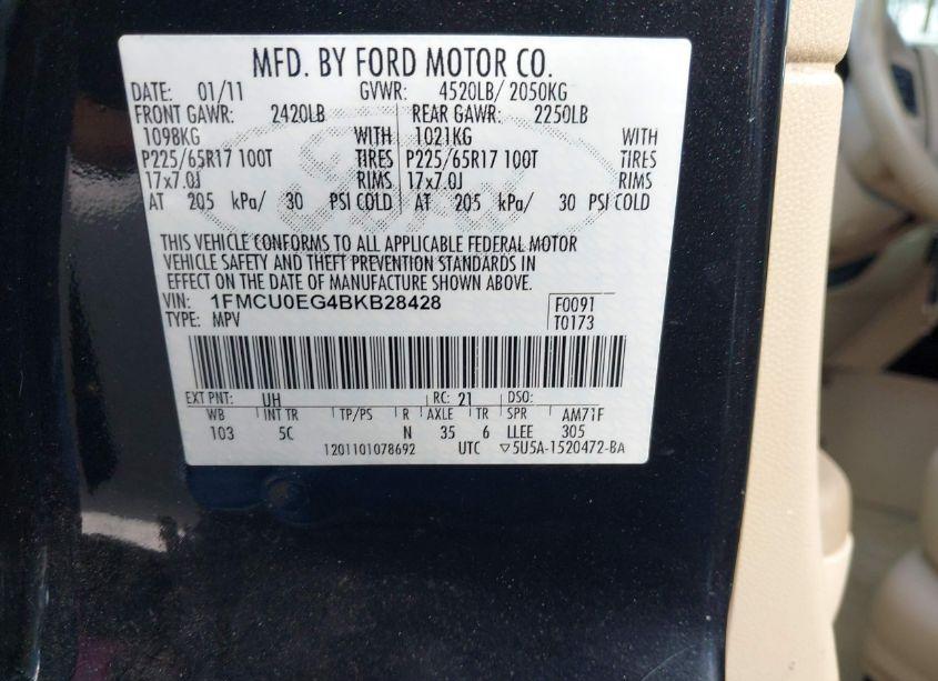 Photo 9 of 2011 Ford Escape LIMITED (VIN 1FMCU0EG4BKB28428)