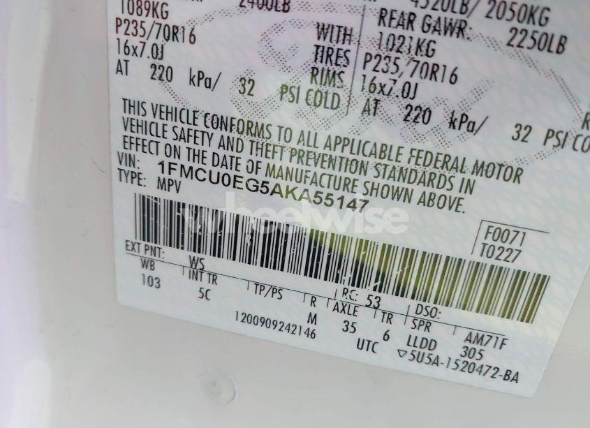 Photo 9 of 2010 Ford Escape LIMITED (VIN 1FMCU0EG5AKA55147)