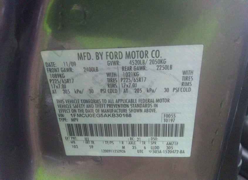 Photo 9 of 2010 Ford Escape LIMITED (VIN 1FMCU0EG5AKB30168)