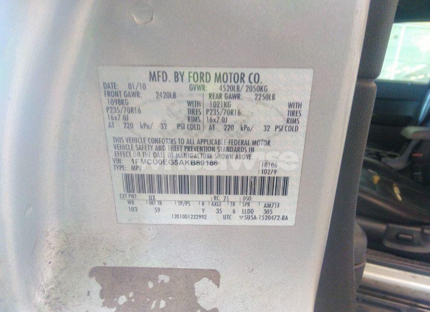 Photo 9 of 2010 Ford Escape LIMITED (VIN 1FMCU0EG5AKB89186)