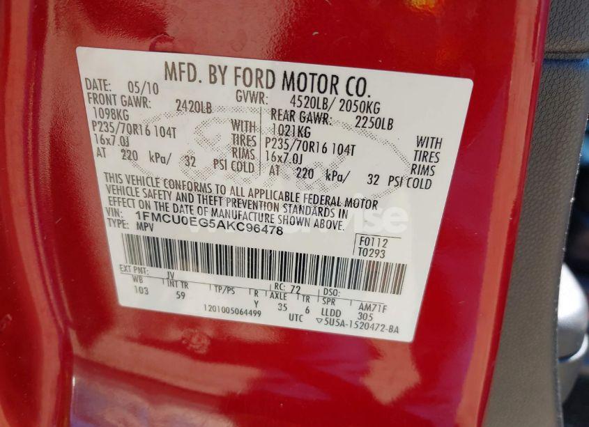 Photo 9 of 2010 Ford Escape LIMITED (VIN 1FMCU0EG5AKC96478)