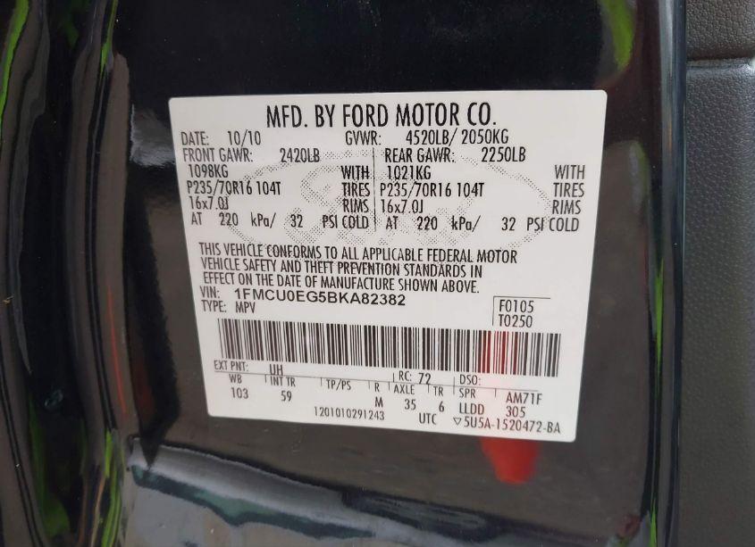 Photo 9 of 2011 Ford Escape LIMITED (VIN 1FMCU0EG5BKA82382)