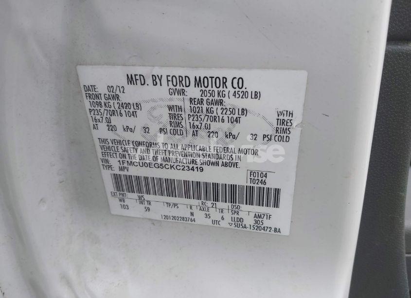 Photo 9 of 2012 Ford Escape LIMITED (VIN 1FMCU0EG5CKC23419)