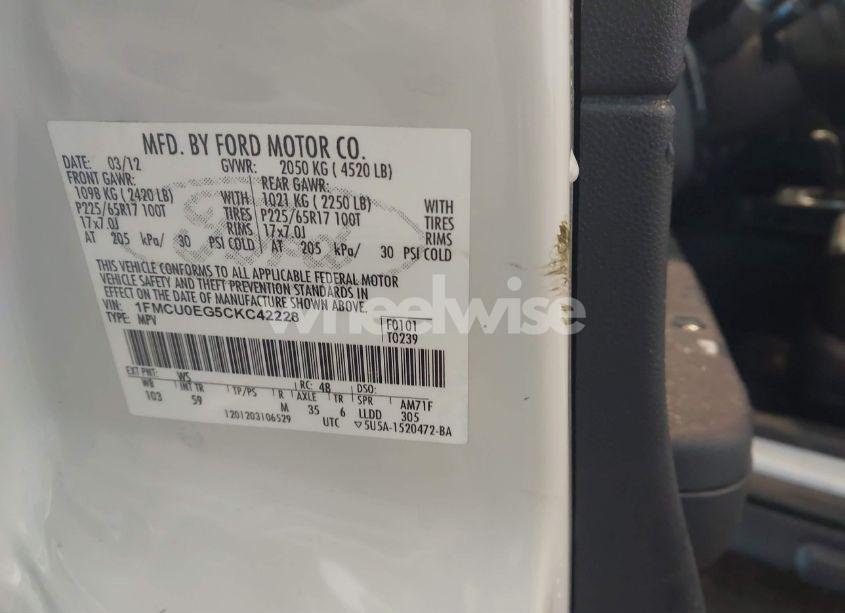 Photo 9 of 2012 Ford Escape LIMITED (VIN 1FMCU0EG5CKC42228)