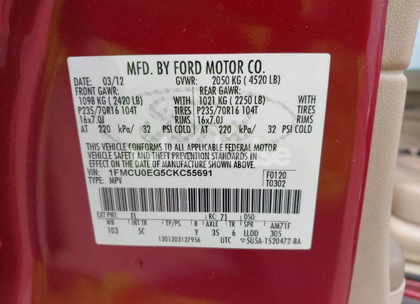 Photo 9 of 2012 Ford Escape LIMITED (VIN 1FMCU0EG5CKC55691)