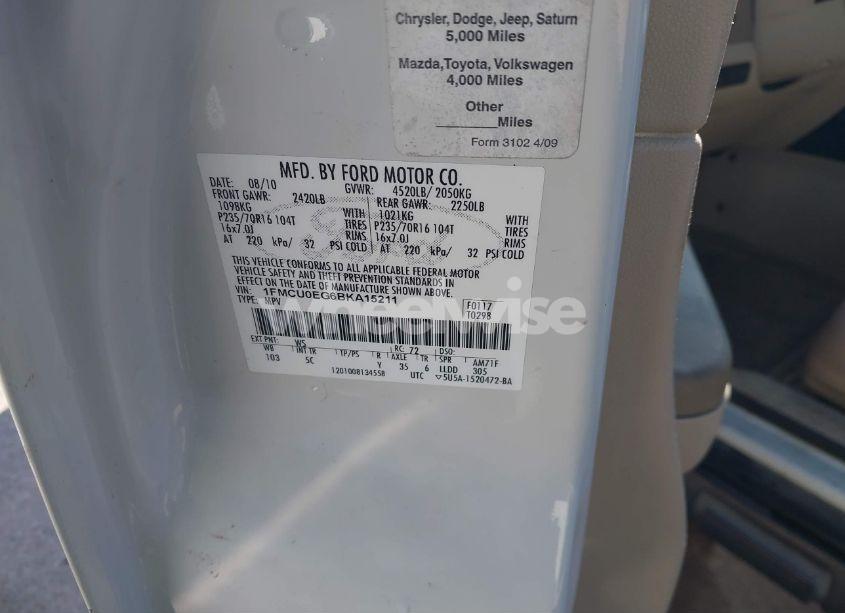 Photo 9 of 2011 Ford Escape LIMITED (VIN 1FMCU0EG6BKA15211)