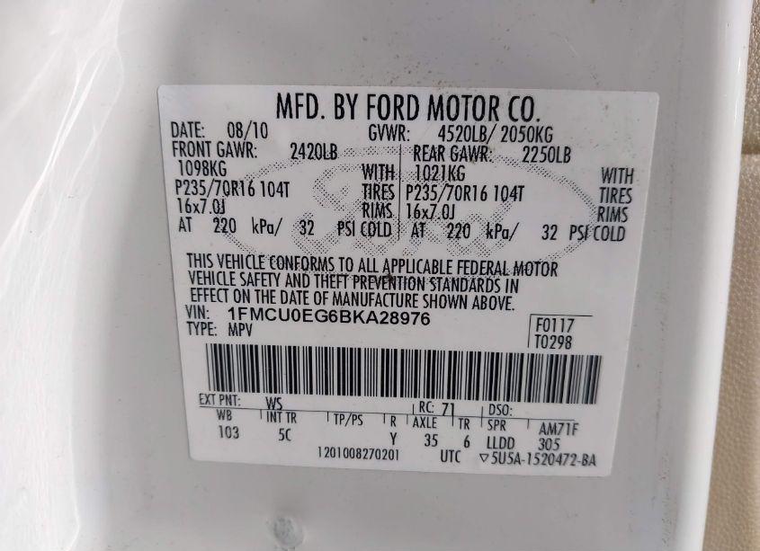 Photo 9 of 2011 Ford Escape LIMITED (VIN 1FMCU0EG6BKA28976)