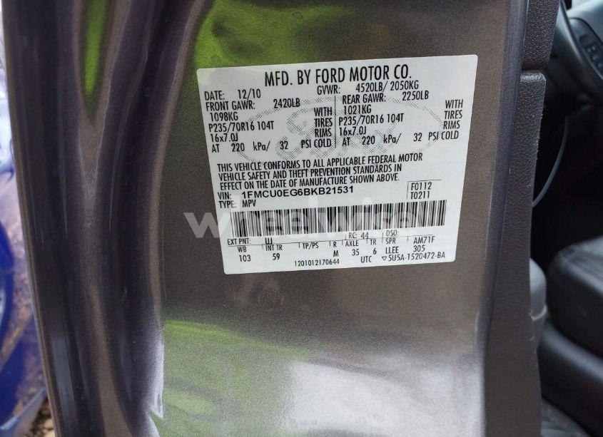 Photo 9 of 2011 Ford Escape LIMITED (VIN 1FMCU0EG6BKB21531)