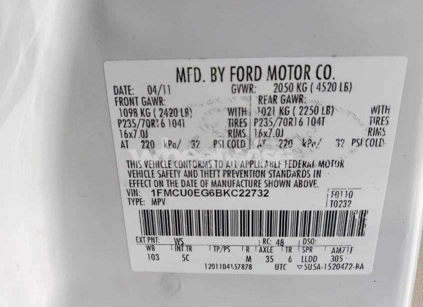 Photo 9 of 2011 Ford Escape LIMITED (VIN 1FMCU0EG6BKC22732)