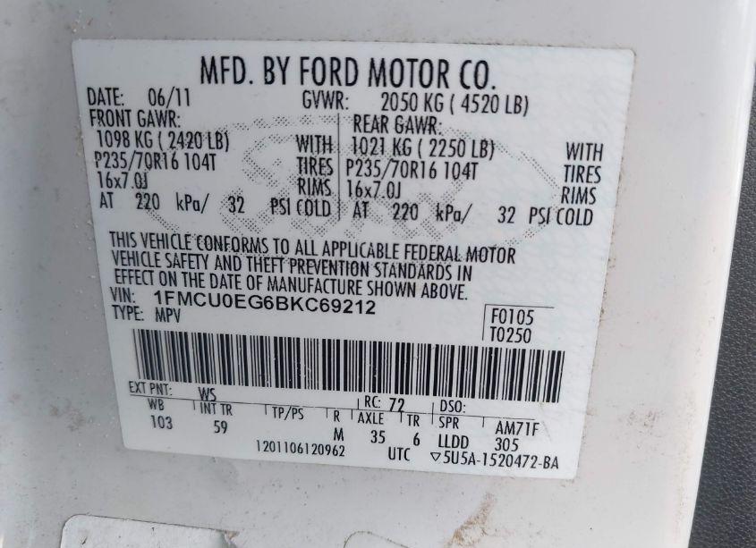 Photo 9 of 2011 Ford Escape LIMITED (VIN 1FMCU0EG6BKC69212)