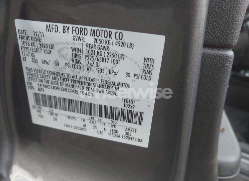 Photo 9 of 2012 Ford Escape LIMITED (VIN 1FMCU0EG6CKB76403)