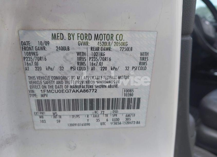 Photo 9 of 2010 Ford Escape LIMITED (VIN 1FMCU0EG7AKA86772)