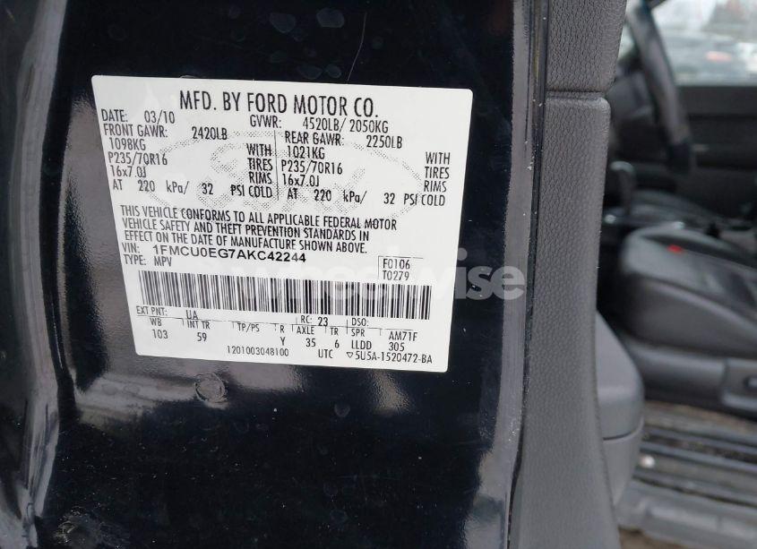Photo 9 of 2010 Ford Escape LIMITED (VIN 1FMCU0EG7AKC42244)