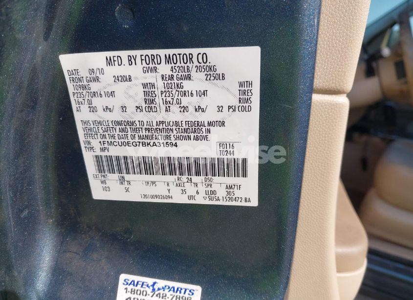 Photo 9 of 2011 Ford Escape LIMITED (VIN 1FMCU0EG7BKA31594)