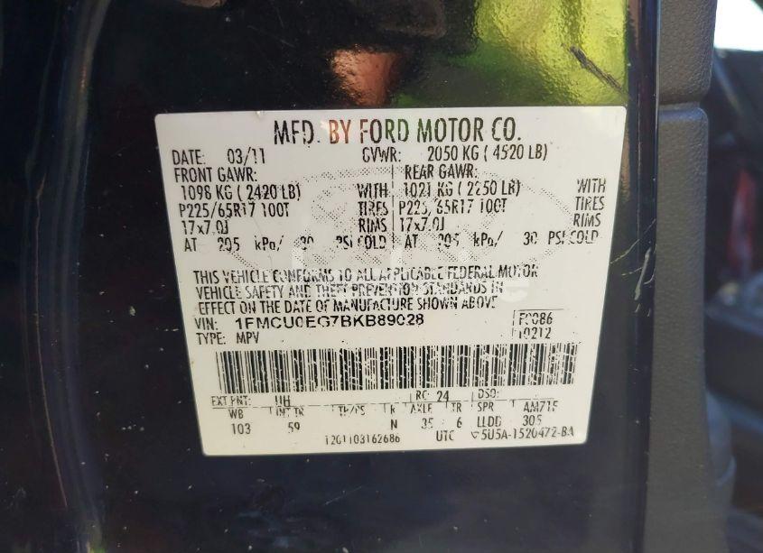 Photo 9 of 2011 Ford Escape LIMITED (VIN 1FMCU0EG7BKB89028)
