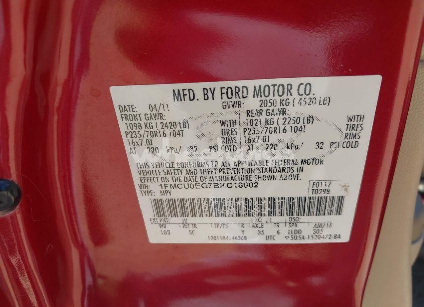 Photo 9 of 2011 Ford Escape LIMITED (VIN 1FMCU0EG7BKC18902)