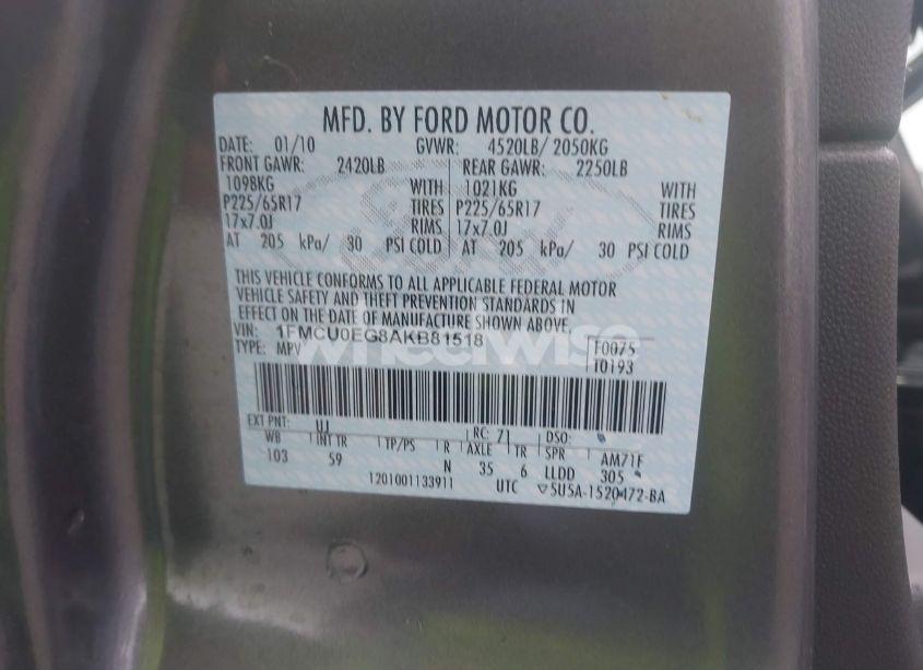 Photo 9 of 2010 Ford Escape LIMITED (VIN 1FMCU0EG8AKB81518)