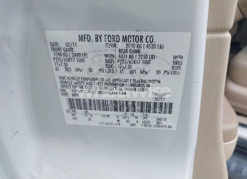 Photo 9 of 2011 Ford Escape LIMITED (VIN 1FMCU0EG8BKC04118)