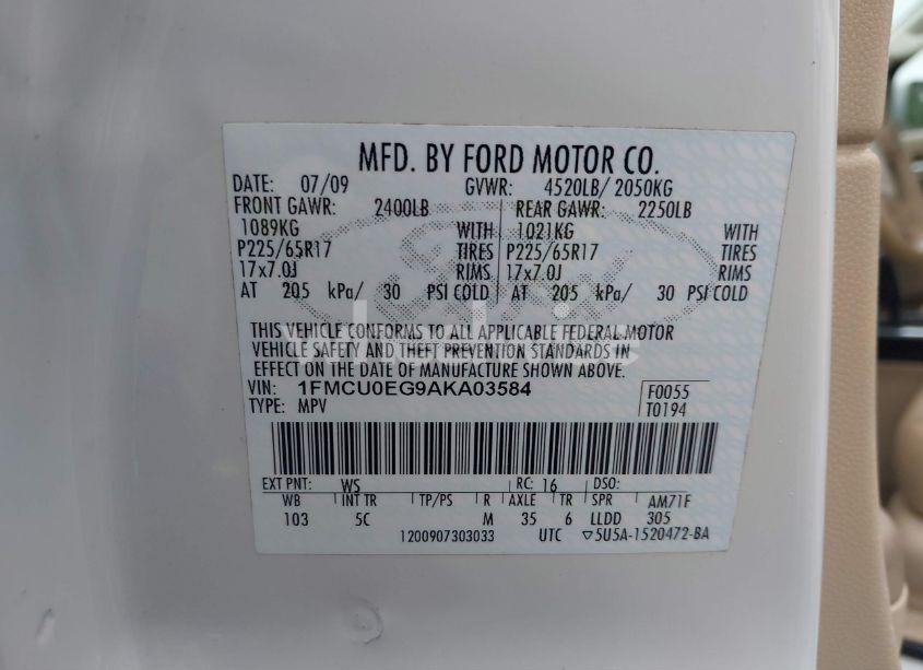 Photo 9 of 2010 Ford Escape LIMITED (VIN 1FMCU0EG9AKA03584)