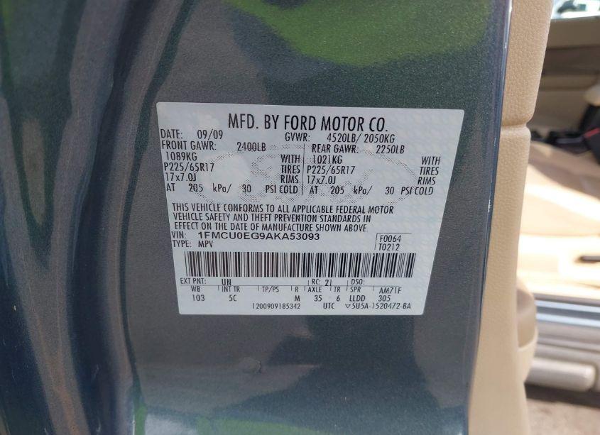 Photo 9 of 2010 Ford Escape LIMITED (VIN 1FMCU0EG9AKA53093)