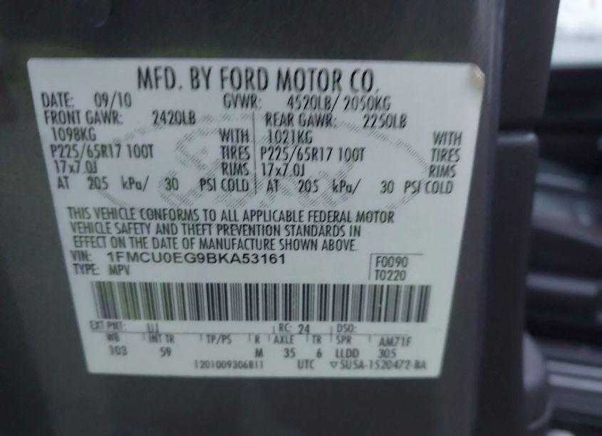 Photo 9 of 2011 Ford Escape LIMITED (VIN 1FMCU0EG9BKA53161)