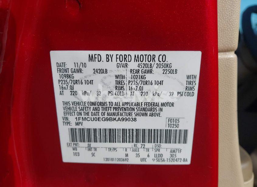 Photo 9 of 2011 Ford Escape LIMITED (VIN 1FMCU0EG9BKA99038)