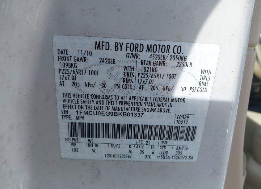 Photo 9 of 2011 Ford Escape LIMITED (VIN 1FMCU0EG9BKB01337)