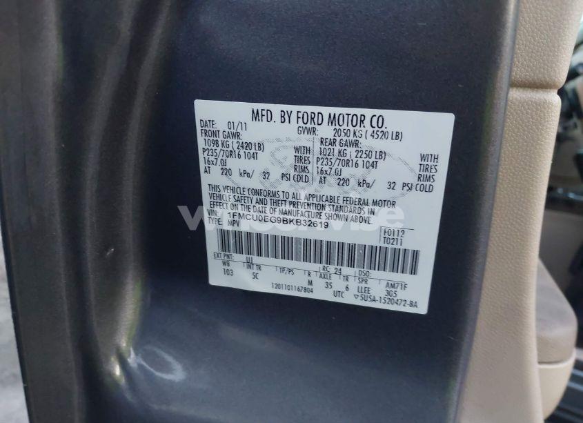 Photo 9 of 2011 Ford Escape LIMITED (VIN 1FMCU0EG9BKB32619)