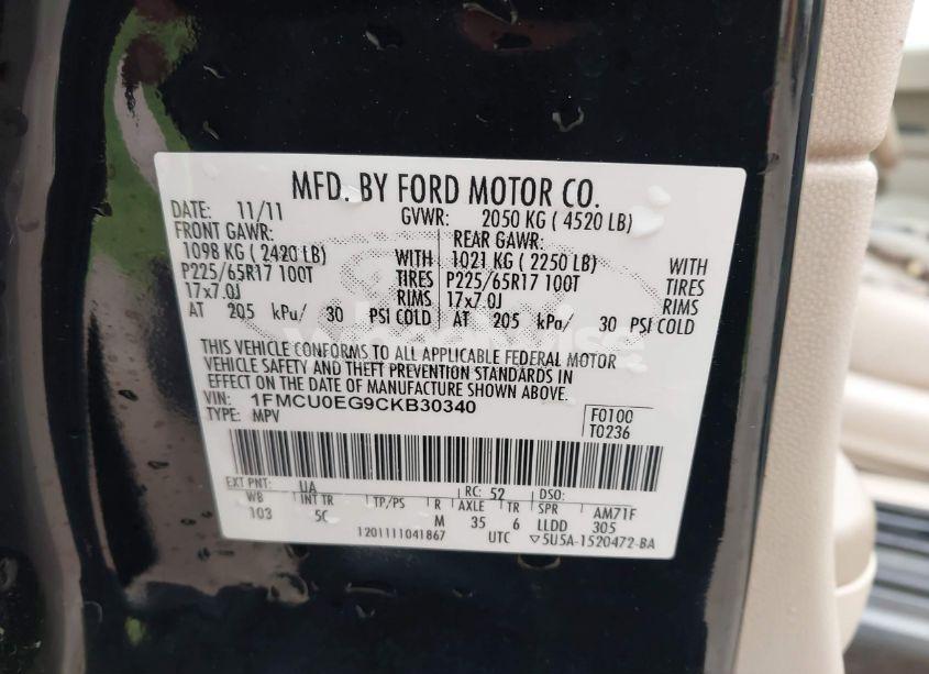 Photo 9 of 2012 Ford Escape LIMITED (VIN 1FMCU0EG9CKB30340)